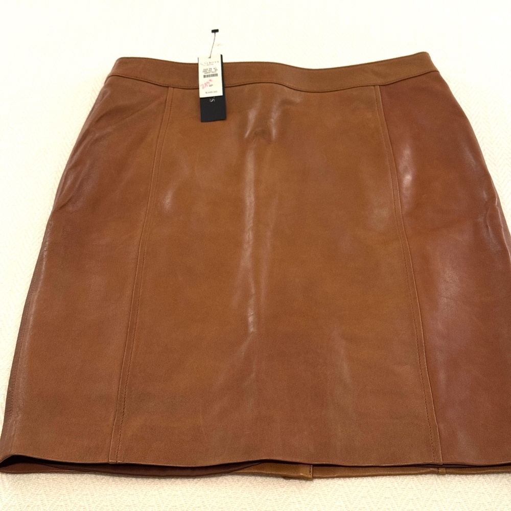 Talbots Camel Brown Lamb Skin Leather Skirt / Fully Lined / 4 Petite / NWT